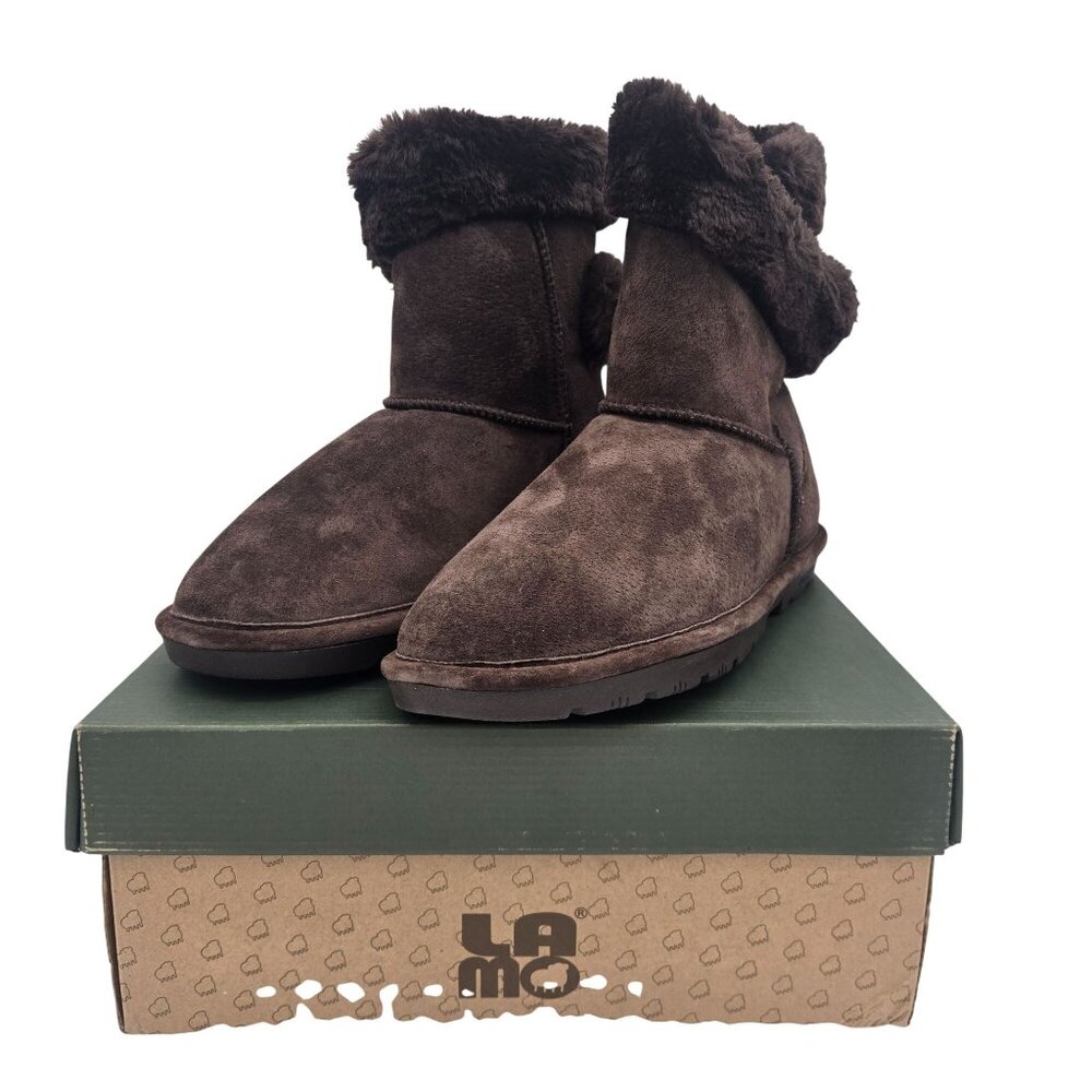 LAMO Essential Brown Mid Height Womens Boots Size 10 New With Box Faux Fur Lined